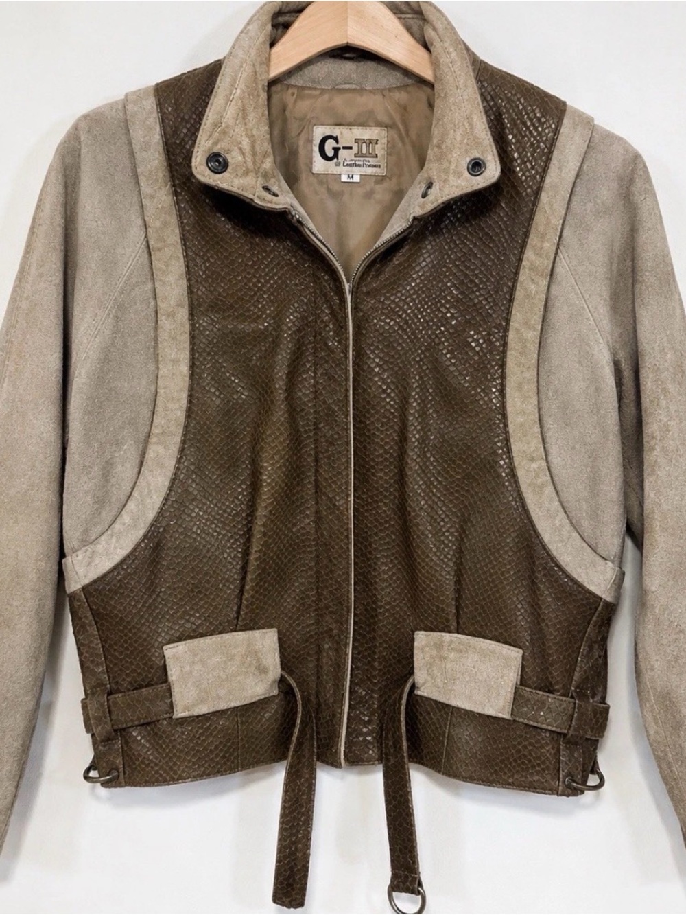 Vintage G-III Brown Leather Bomber Jacket Women’s Medium Y2K Biker Made Korea